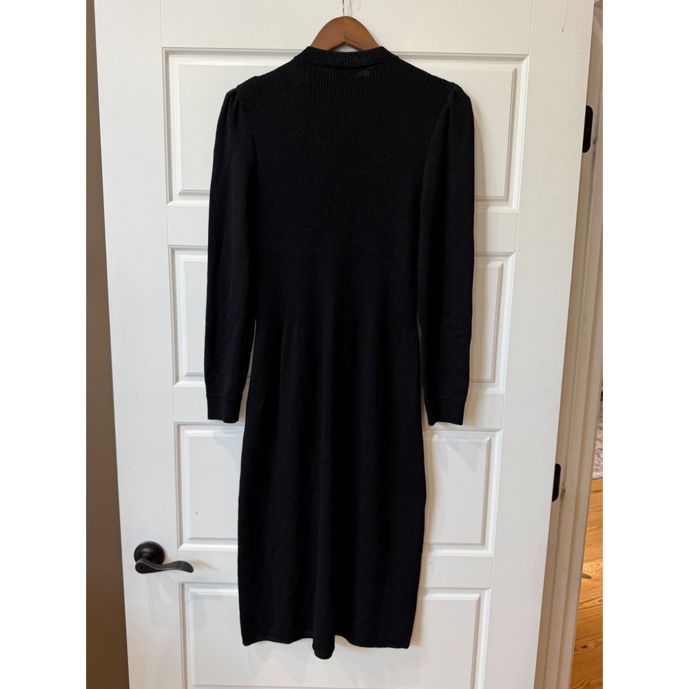 VTG St. John Saks 5th Avenue Black Santana Knit Midi Dress Gold Buttons Medium - Picture 6 of 8